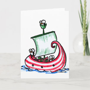 Cartes Pour Fêtes Annuelles Des pingouins naviguant dans un bateau de Noël