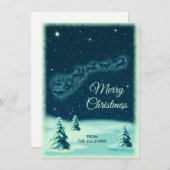 Cartes Pour Fêtes Annuelles Des rennes tirent Père Noël dans le ciel nocturne (Devant / Derrière)