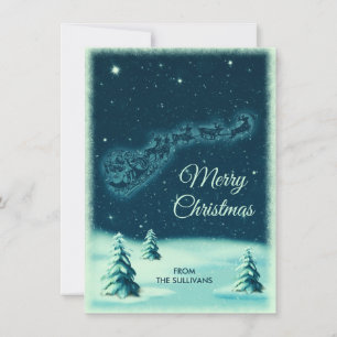 Cartes Pour Fêtes Annuelles Des rennes tirent Père Noël dans le ciel nocturne