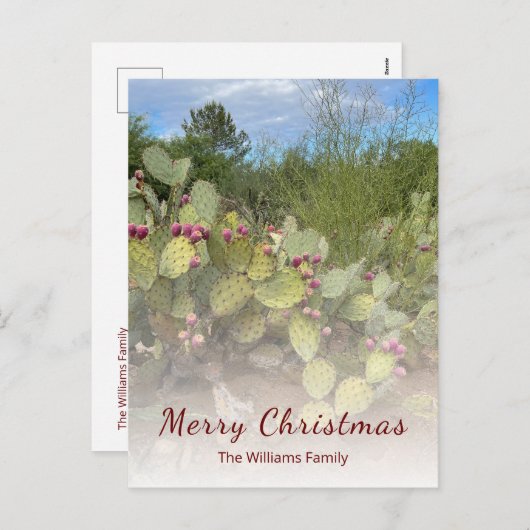 Cartes Pour Fêtes Annuelles Désert Sud-Ouest Prickly Pear Cactus Noël (Devant / Derrière)