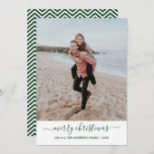 Cartes Pour Fêtes Annuelles Design moderne Script vert Joyeux Noël Photo (Devant / Derrière)