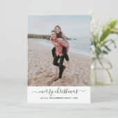 Cartes Pour Fêtes Annuelles Design moderne Script vert Joyeux Noël Photo (Debout devant)