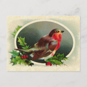 Cartes Pour Fêtes Annuelles Design vintage Oiseau et Noël Holly