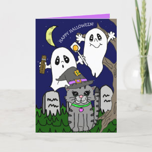 Cartes Pour Fêtes Annuelles Dessin à main Chat Halloween Salutations