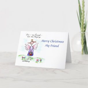 Cartes Pour Fêtes Annuelles Dessin Angel bleu violet vert "You My Friend"