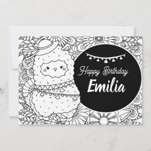 Cartes Pour Fêtes Annuelles Dessin animé de lama mignon coloriage floral pour
