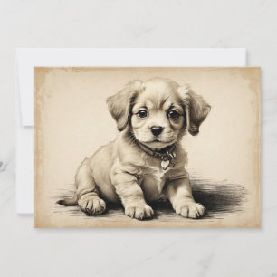 Cartes Pour Fêtes Annuelles Dessin d'art de portrait de chien chiot vintage mi