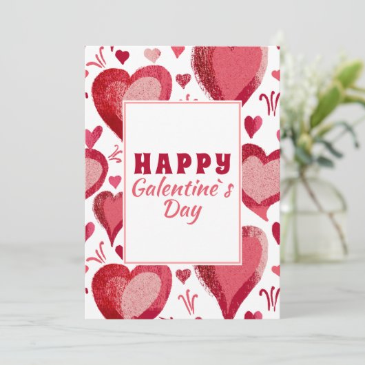 Cartes Pour Fêtes Annuelles Dessin de cœur rouge Joyuse Galentine`s Day (Debout devant)