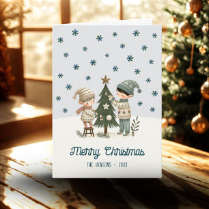 Cartes Pour Fêtes Annuelles Dessin de décoration d'arbre de Noël par des enfan