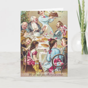 Cartes Pour Fêtes Annuelles Dessin de Noël victorien vintage : dîner de famill