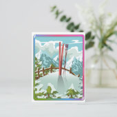 Cartes Pour Fêtes Annuelles Dessin de paysage de ski (Debout devant)