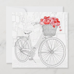 Cartes Pour Fêtes Annuelles Dessin d'un vélo rouge au trait sur une rue pavée