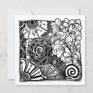 Cartes Pour Fêtes Annuelles Dessin Floral Zen Noir Et Blanc