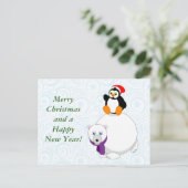 Cartes Pour Fêtes Annuelles Dessin moderne d'un pingouin chevauchant un ours p (Debout devant)