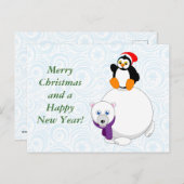 Cartes Pour Fêtes Annuelles Dessin moderne d'un pingouin chevauchant un ours p (Devant / Derrière)