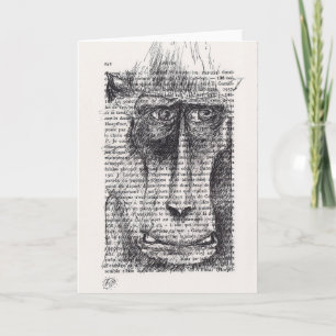 Cartes Pour Fêtes Annuelles Dessin original de singe sur le livre vintage