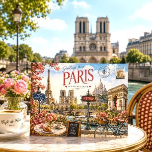 Cartes Pour Fêtes Annuelles Dessin vintage Paris Tour Eiffel France Vacances