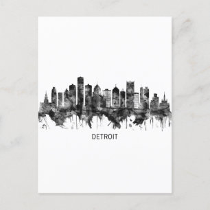 Cartes Pour Fêtes Annuelles Detroit Michigan Skyline BW