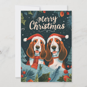 Cartes Pour Fêtes Annuelles Deux Basset Hound Joyeux Noël