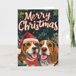 Cartes Pour Fêtes Annuelles Deux Beagles Joyeux Noël Personnalisé