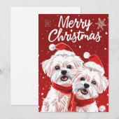 Cartes Pour Fêtes Annuelles Deux Bichon Frise Joyeux Noël (Devant / Derrière)