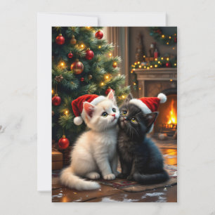 Cartes Pour Fêtes Annuelles Deux chatons de Noël mignons avec des chapeaux de