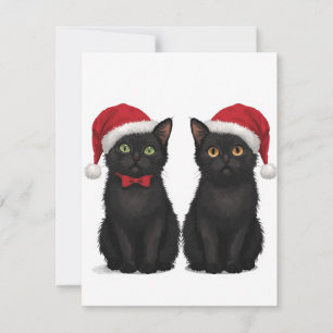 Cartes Pour Fêtes Annuelles Deux chatons noirs chapeau de Père Noël Noël