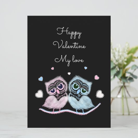 Cartes Pour Fêtes Annuelles Deux chouettes mignonnes (Debout devant)