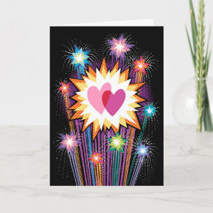 Cartes Pour Fêtes Annuelles Deux Coeurs Feu d'artifice coloré Valentine