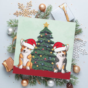 Cartes Pour Fêtes Annuelles Deux Corgi Sapin de Noël Chien Casquette de Père N