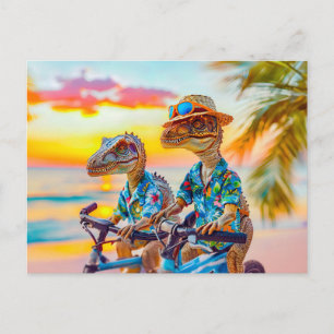 Cartes Pour Fêtes Annuelles Deux Dinos sur Sunset Bike Ride