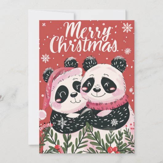 Cartes Pour Fêtes Annuelles Deux joyeux Panda Joyeux Noël (Devant)