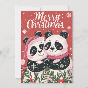 Cartes Pour Fêtes Annuelles Deux joyeux Panda Joyeux Noël