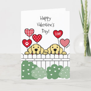 Cartes Pour Fêtes Annuelles Deux Labradors Jaunes observent Valentine