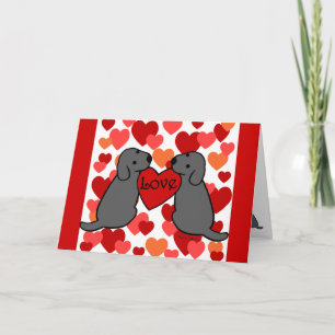 Cartes Pour Fêtes Annuelles Deux Labradors Noirs avec Dessin d'Amour