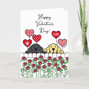 Cartes Pour Fêtes Annuelles Deux Labradors Regardant des Roses de Dessin Animé