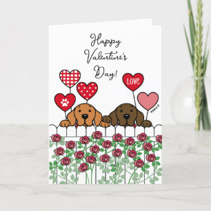 Cartes Pour Fêtes Annuelles Deux Labradors regardent des Roses de caricatures