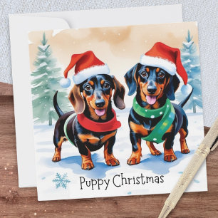 Cartes Pour Fêtes Annuelles Deux mignonnes chiots Dachshund Chien de compagnie