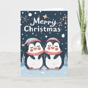 Cartes Pour Fêtes Annuelles Deux mignons pingouins Joyeux Noël Personnalisé