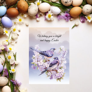 Cartes Pour Fêtes Annuelles Deux Oiseaux Violets Dans Les Fleurs De Printemps