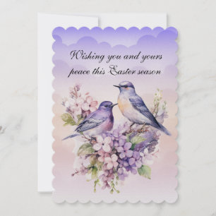 Cartes Pour Fêtes Annuelles Deux Oiseaux Violets Dans Les Fleurs De Printemps