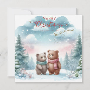 Cartes Pour Fêtes Annuelles Deux ours mignons personnalisables dans la forêt à