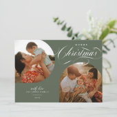 Cartes Pour Fêtes Annuelles Deux Photos Archées Modernes Joyeux Script de Noël (Debout devant)