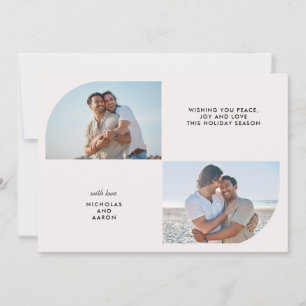 CARTES POUR FÊTES ANNUELLES DEUX PHOTOS DEMI ARCH SIMPLE NOËL VACANCES