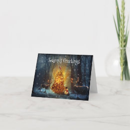 Cartes Pour Fêtes Annuelles Deux seaux et arbres dans la forêt de neige Noël
