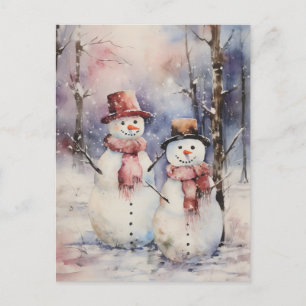 Cartes Pour Fêtes Annuelles Deux Snowmen en Casquette et Écarts Noël