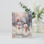 Cartes Pour Fêtes Annuelles Deux Snowmen en Casquette et Écarts Noël (Debout devant)