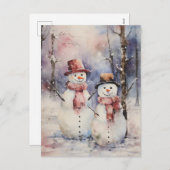 Cartes Pour Fêtes Annuelles Deux Snowmen en Casquette et Écarts Noël (Devant / Derrière)