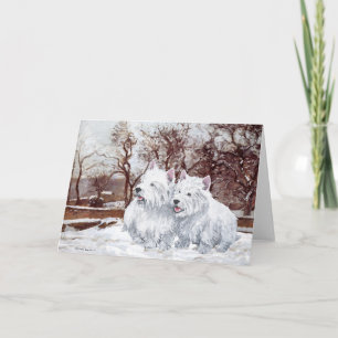 Cartes Pour Fêtes Annuelles Deux Westies en hiver