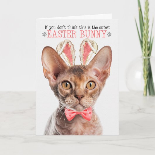 Cartes Pour Fêtes Annuelles Devon Rex Chat à Bunny Oreilles pour Pâques (Devant)